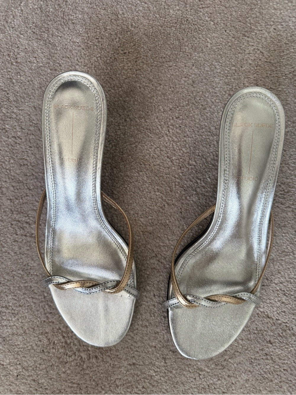Metallic Silver Braided Strap Slip-On Heels